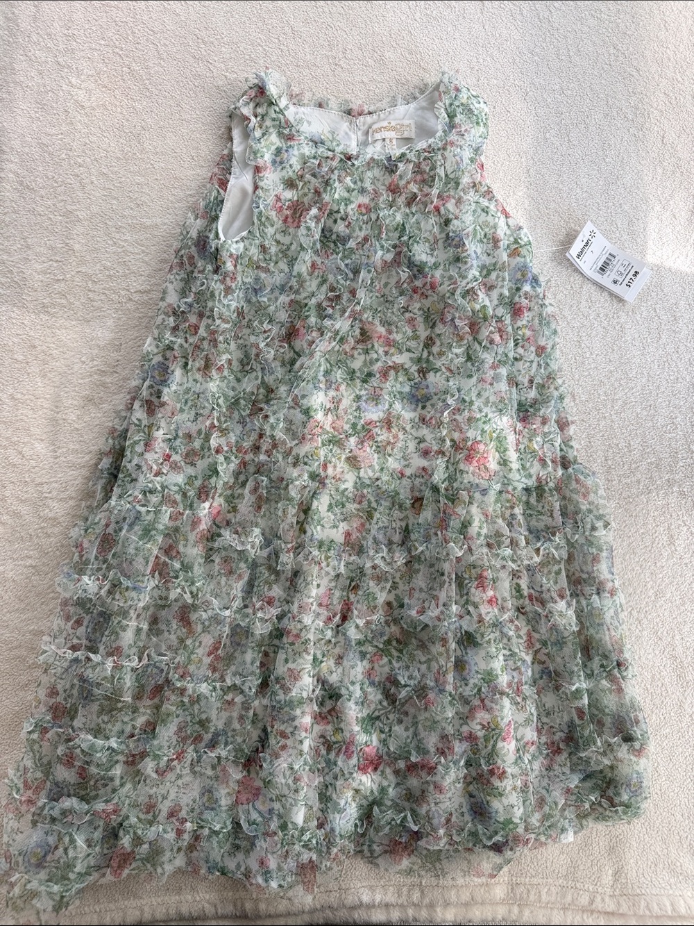 Kensie Girl Floral Ruffle Layered Dress in Green, Pink, Blue